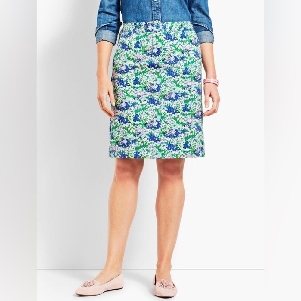 Talbots Floral Green & Blue A-Line Stretch Skirt 16